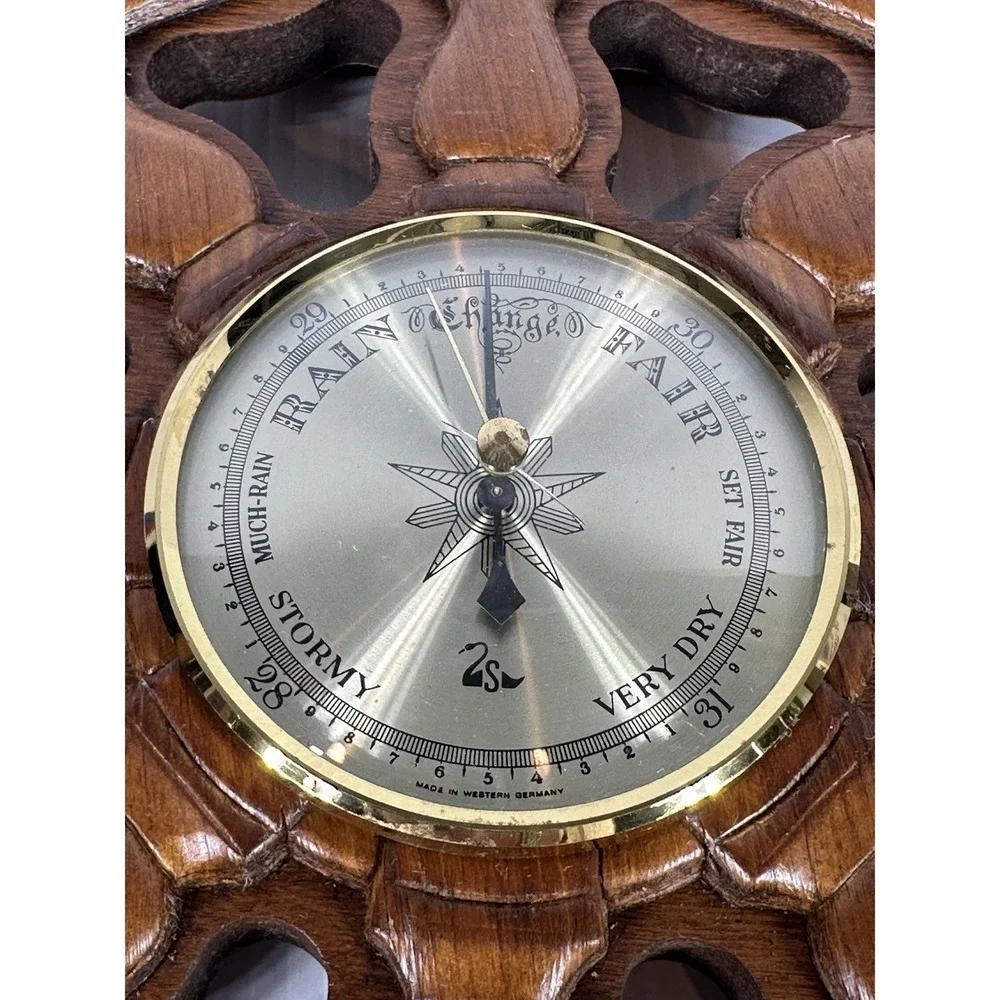 Vintage Nautical Ship Rope Wheel Wooden Wall Barometer Made In Western Germany